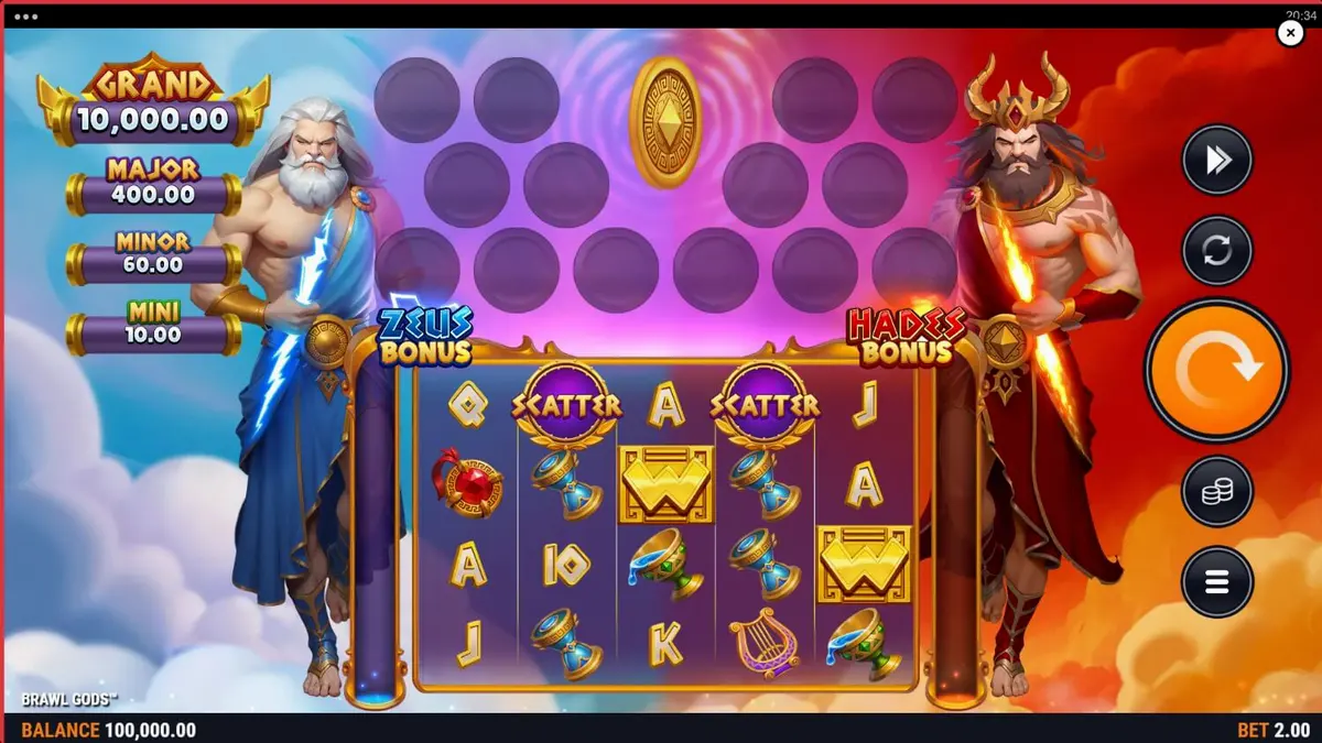 Tampilan layar terbagi slot Brawl Gods dengan Zeus dan Hades